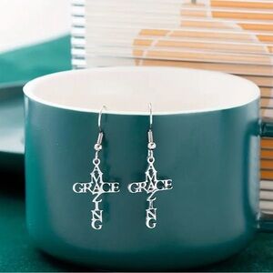 Earrings Amazing Grace Cross Shaped Dangle Drop Pierced Earrings Christian